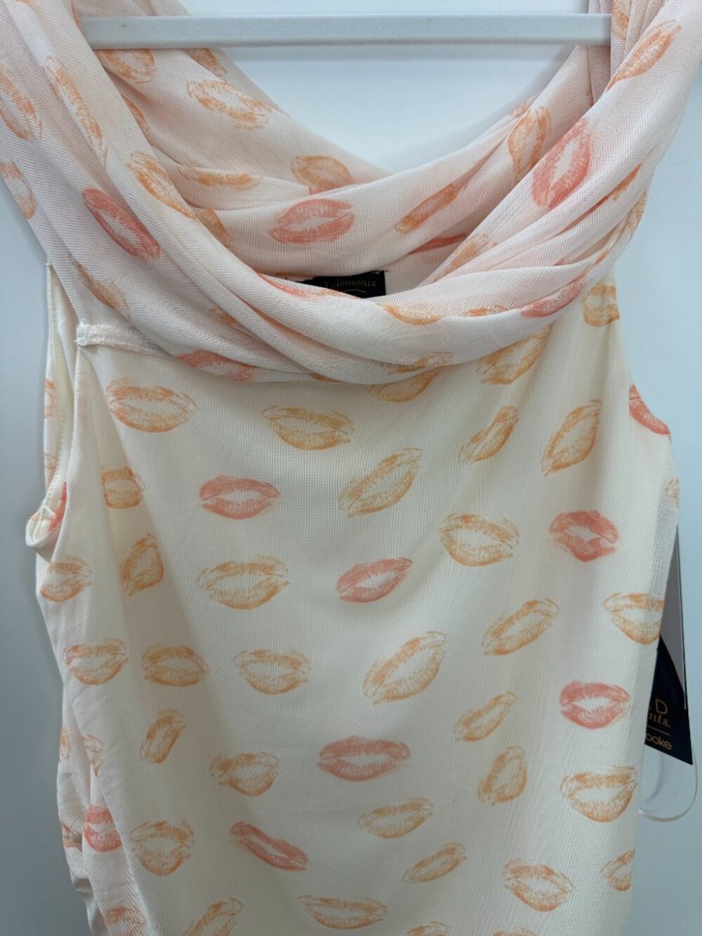 NWT Bold Elements x Ally Brooke Lip Print Mesh Top Ruched Off Shoulder Y2K Style - Picture 6 of 12